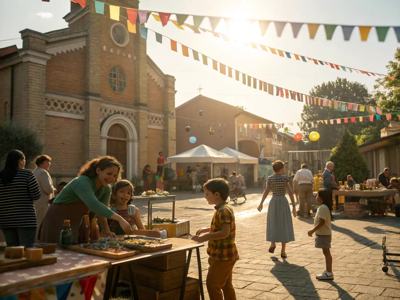 A vibrant image of a community event held on the church grounds, featuring local artisans, musicians, and historical displays. The photo should capture the lively atmosphere and the community's engagement with the church's heritage.