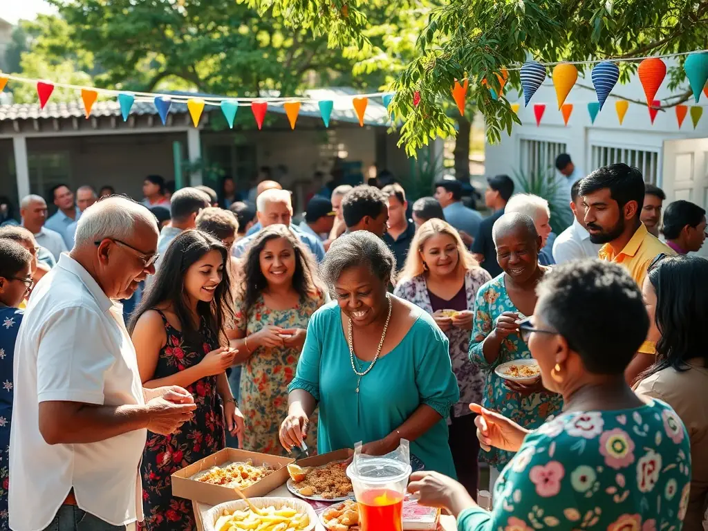 A photograph capturing a community event held on the church grounds, with local residents participating in a fundraising activity.